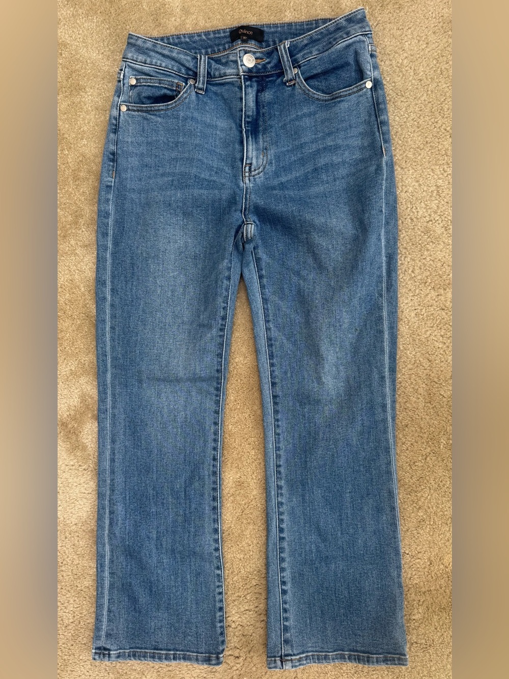 Quince Women’s High Rise Kick Flare Blue Jeans in Sz 27x26